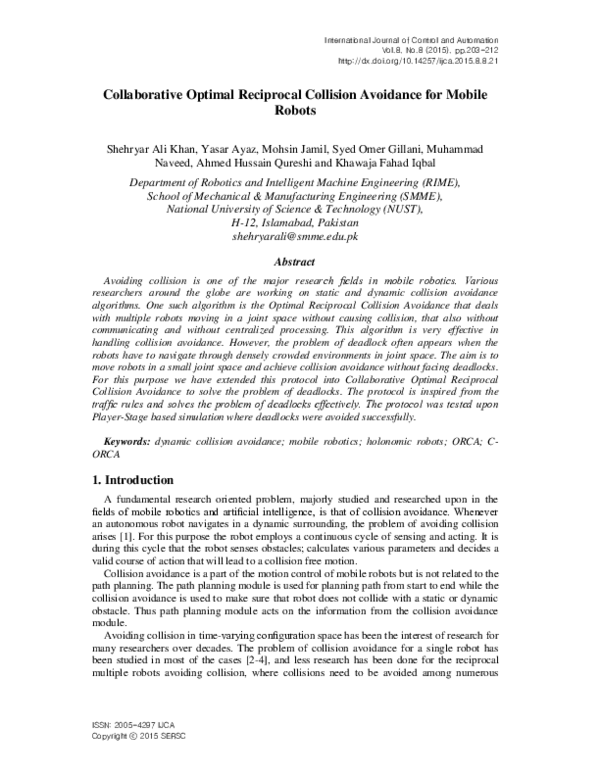 (PDF) Collaborative Optimal Reciprocal Collision Avoidance for Mobile ...