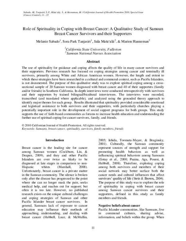 (PDF) Role of Spirituality in Coping with Breast Cancer: A Qualitative ...