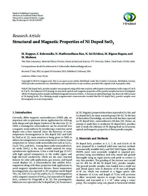 (PDF) Structural and magnetic properties of Ni doped CeO2 nanoparticles