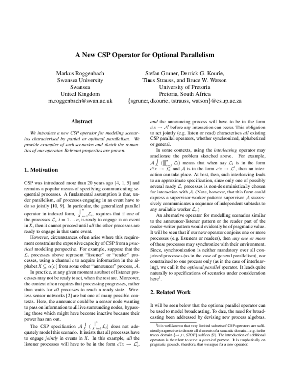 (PDF) A New CSP Operator for Optional Parallelism