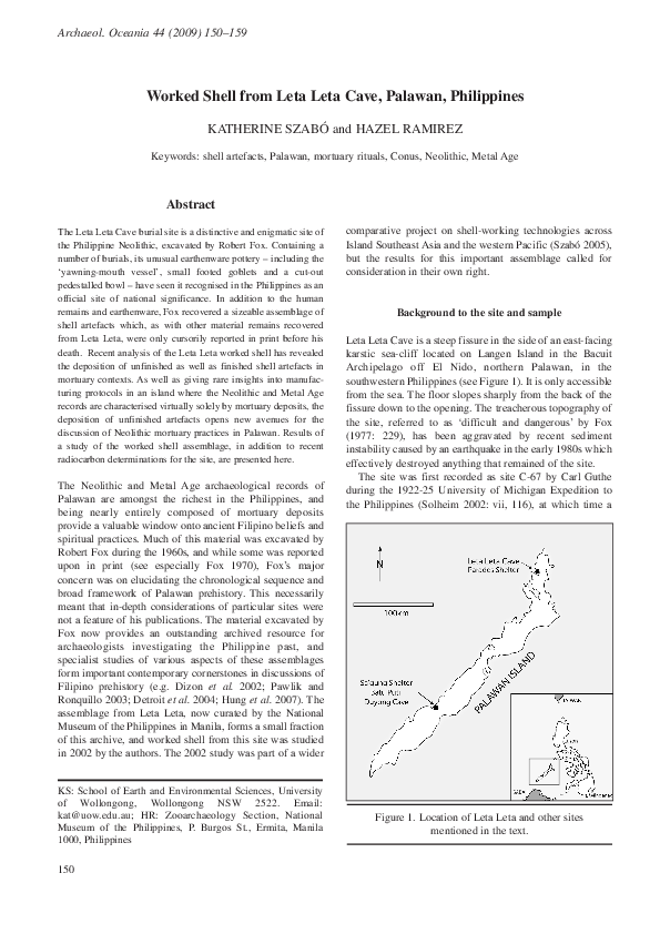 (PDF) Worked Shell from Leta Leta Cave, Palawan, Philippines