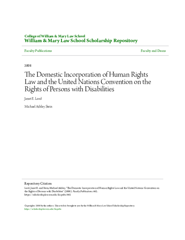(PDF) The Domestic Incorporation of Human Rights Law and the United ...