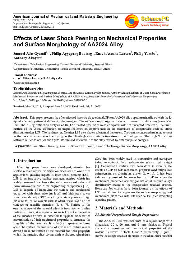 (PDF) Effects of Laser Shock Peening on Mechanical Properties and ...