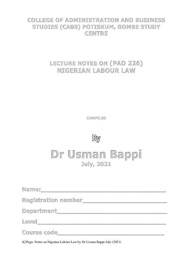  PDF Nigerian Labour Law Dr Usman Bappi Academia edu