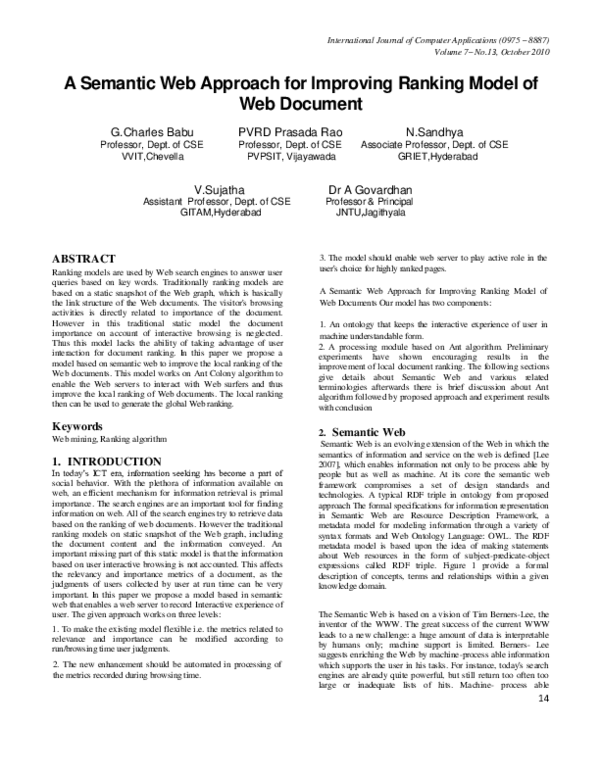 (PDF) A Semantic Web Approach for Improving Ranking Model of Web Document