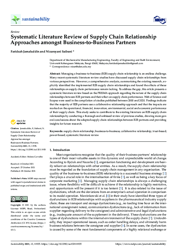 (PDF) Systematic Literature Review of Supply Chain Relationship ...