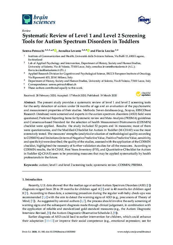 (PDF) Systematic Review of Level 1 and Level 2 Screening Tools for ...