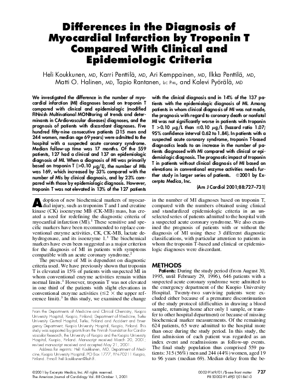 (PDF) Differences in the diagnosis of myocardial infarction by troponin ...