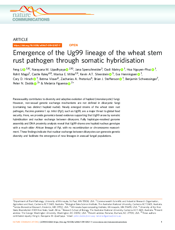 (PDF) Emergence of the Ug99 lineage of the wheat stem rust pathogen ...