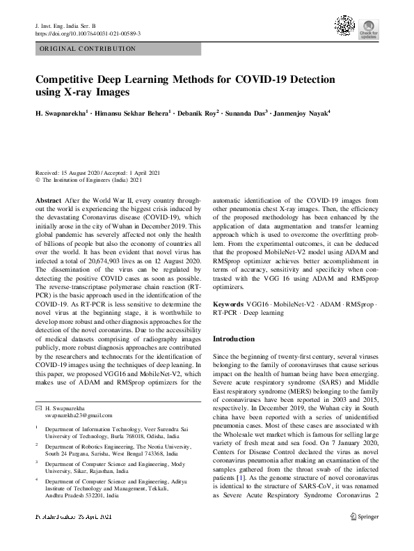 (PDF) Competitive Deep Learning Methods for COVID-19 Detection using X ...