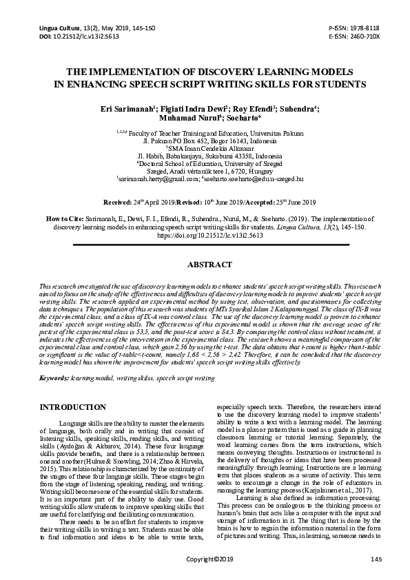 (PDF) The Implementation of Discovery Learning Models in Enhancing ...