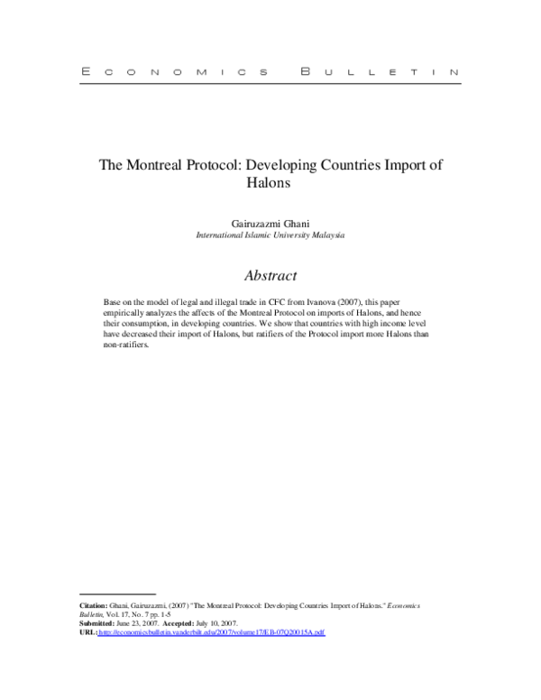 (PDF) The Montreal Protocol: Developing Countries Import of Halons