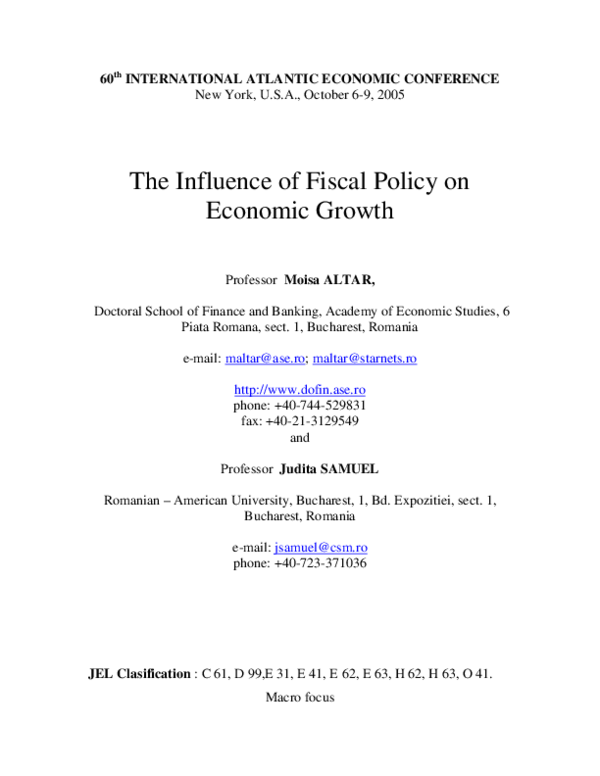 (PDF) The Influence of Fiscal Policy on Economic Growth