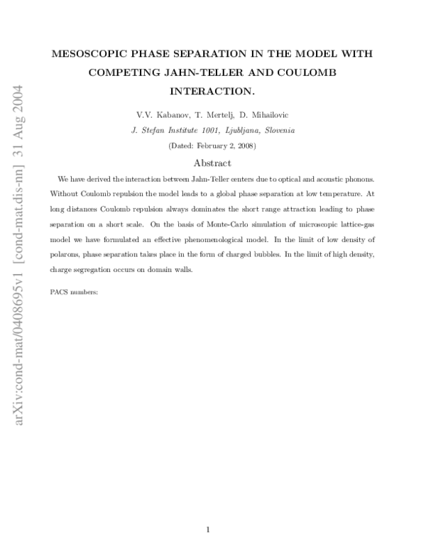 (PDF) Mesoscopic Phase Separation in the Model with Competing Jahn ...