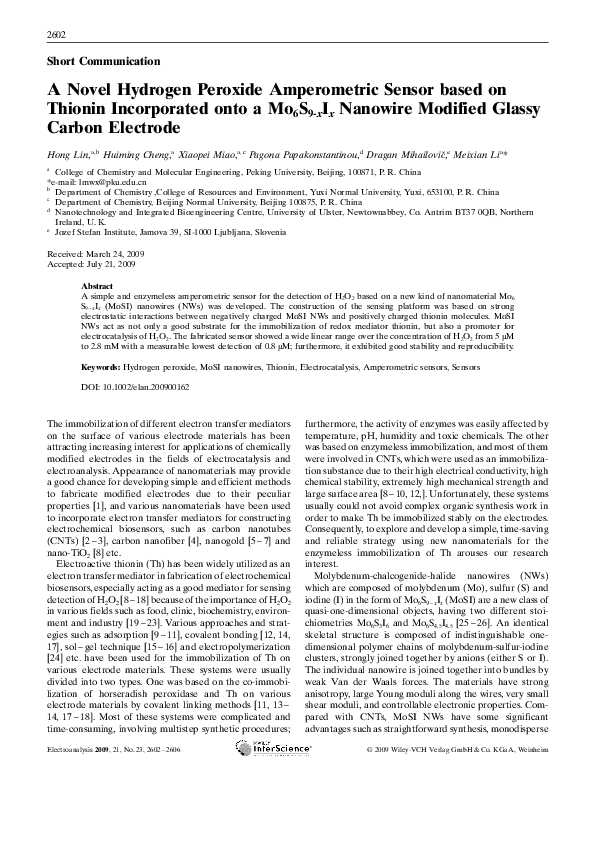 (PDF) A Novel Hydrogen Peroxide Amperometric Sensor based on Thionin ...