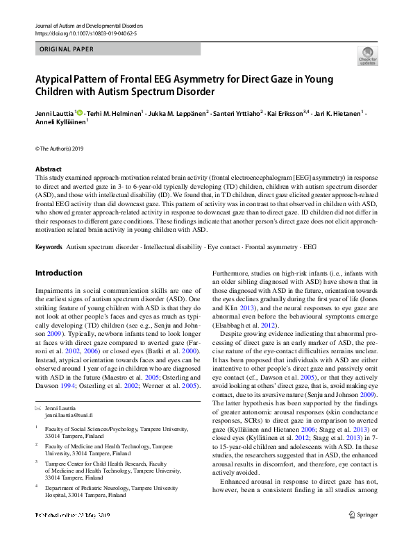 (PDF) Atypical Pattern of Frontal EEG Asymmetry for Direct Gaze in ...