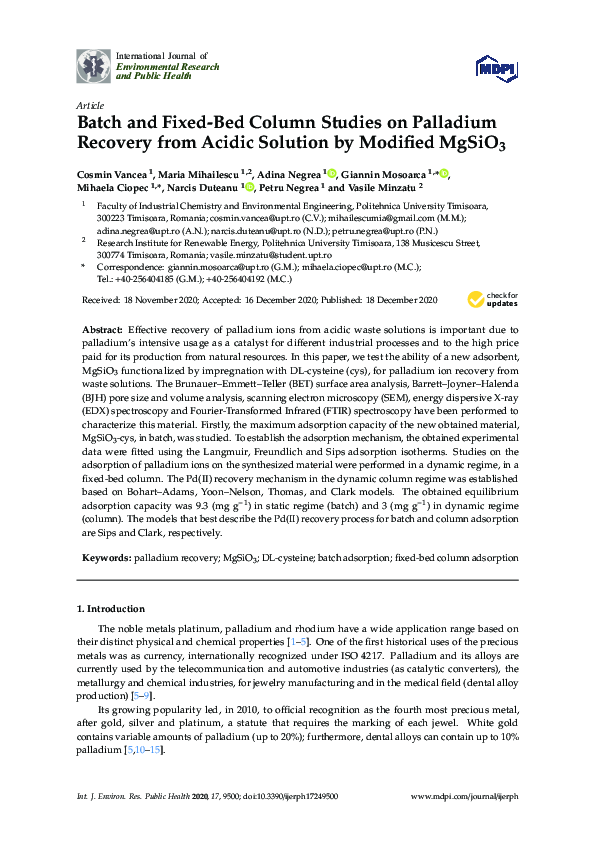 (PDF) Batch and Fixed-Bed Column Studies on Palladium Recovery from ...