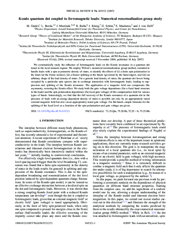 (PDF) Kondo quantum dot coupled to ferromagnetic leads: Numerical ...