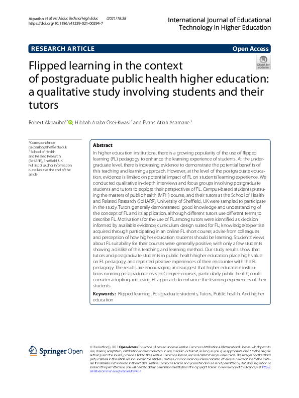 (PDF) Flipped learning in the context of postgraduate public health ...