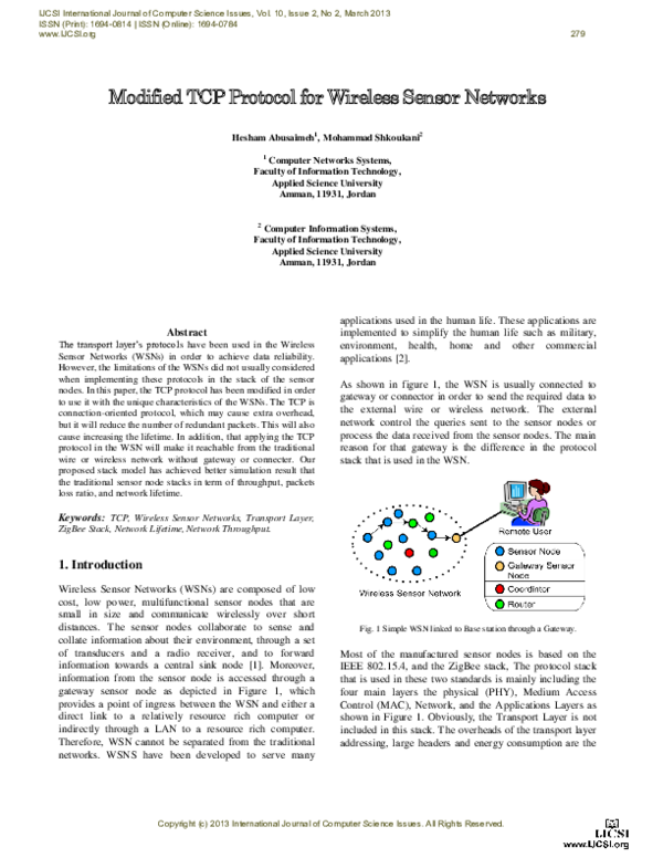 (PDF) Modified TCP Protocol for Wireless Sensor Networks