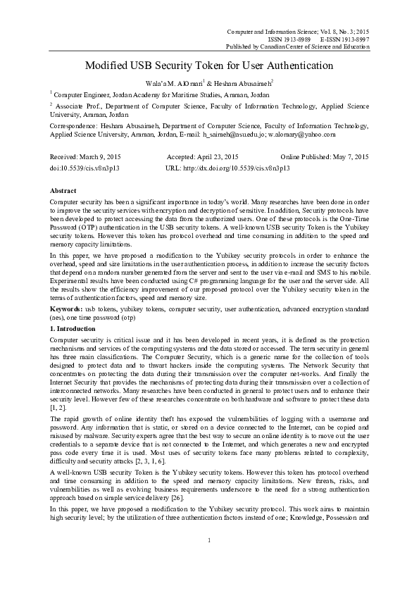 (PDF) Modified USB Security Token for User Authentication