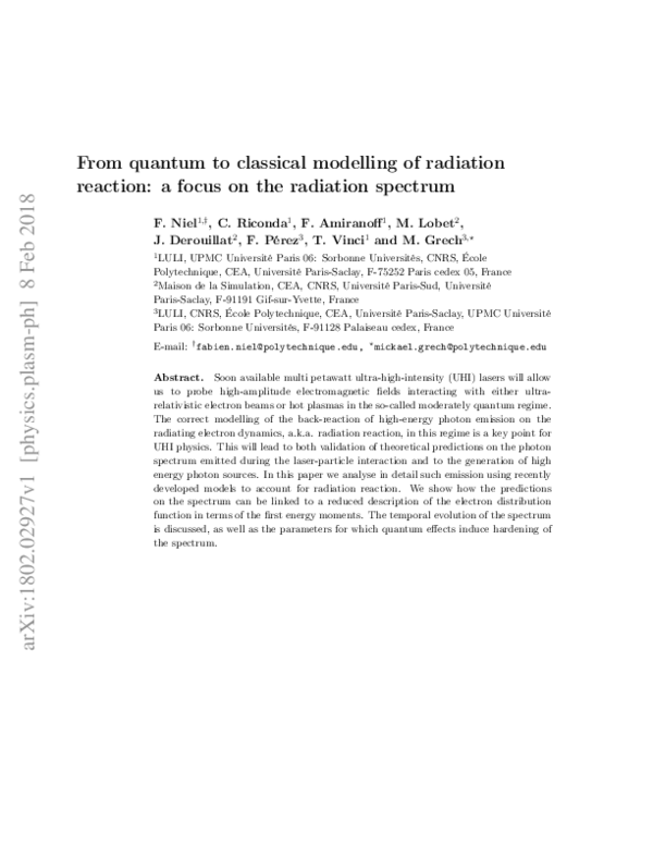 (PDF) From quantum to classical modeling of radiation reaction: a focus ...