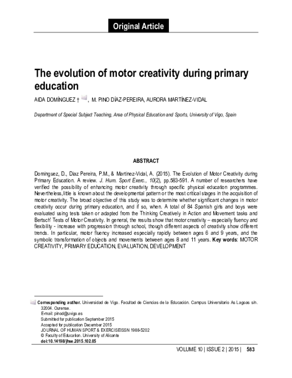 (PDF) The evolution of motor creativity during primary education