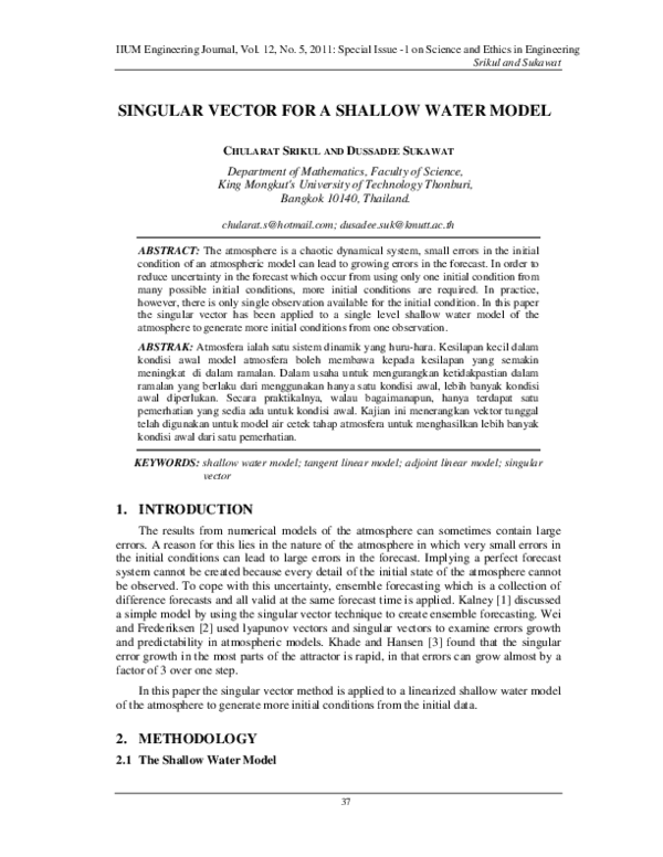 (PDF) Singular Vector for a Shallow Water Model
