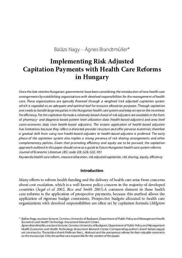 (PDF) Implementing Risk Adjusted Capitation Payments with Health Care ...