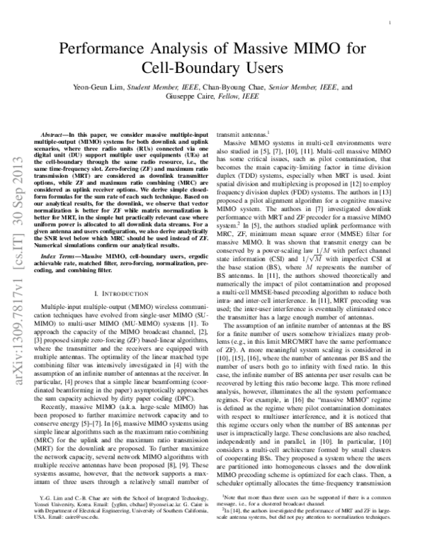 (PDF) Performance analysis of massive MIMO for cell-boundary users
