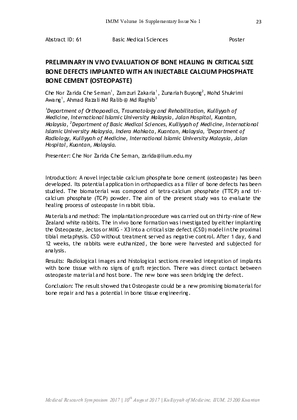(PDF) Preliminary in Vivo Evaluation of Bone Healing in Critical Size ...