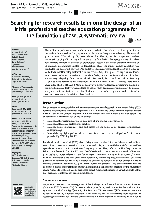 (PDF) Searching for research results to inform the design of an initial ...