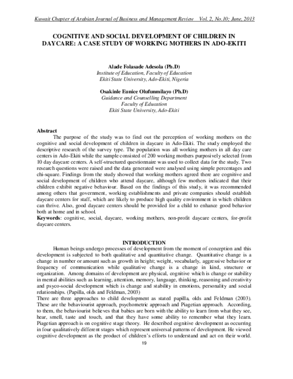(PDF) Cognitive and Social Development of Children in Daycare : A Case ...