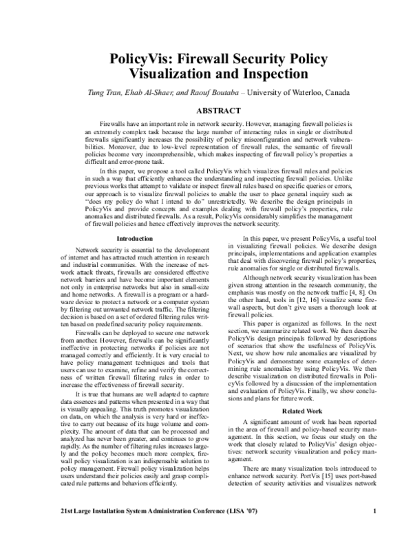 (PDF) PolicyVis: firewall security policy visualization and inspection