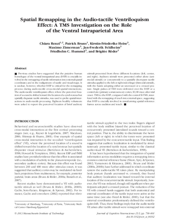 (PDF) Spatial Remapping in the Audiotactile Ventriloquism Effect A