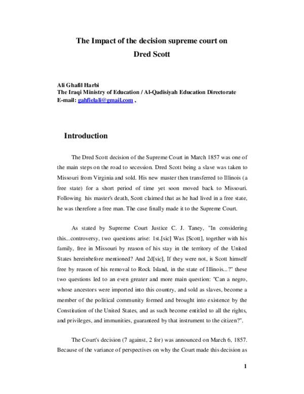 (PDF) The Impact of the decision supreme court on Dred Scott