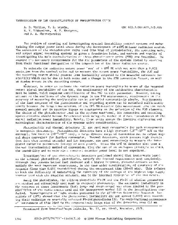 (PDF) Investigation of the characteristics of photodetector units