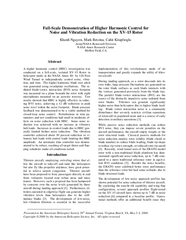(PDF) Full-Scale Demonstration of Higher Harmonic Control for Noise and ...