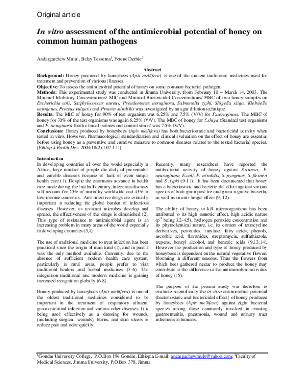 (PDF) In vitro assessment of the antimicrobial potential of honey on ...