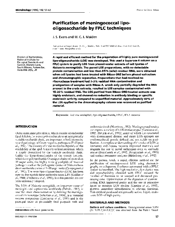 (PDF) Purification of meningococcal lipooligosaccharide by FPLC techniques