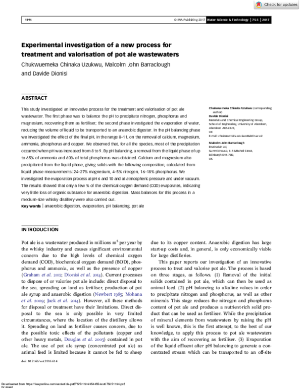 (PDF) Experimental investigation of a new process for treatment and ...