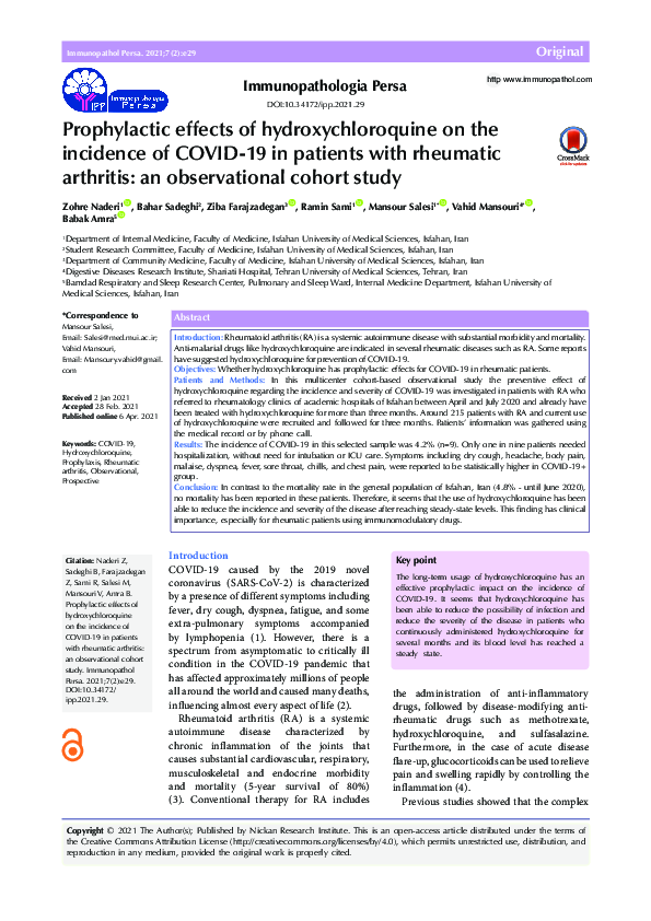 (PDF) Prophylactic effects of hydroxychloroquine on the incidence of ...
