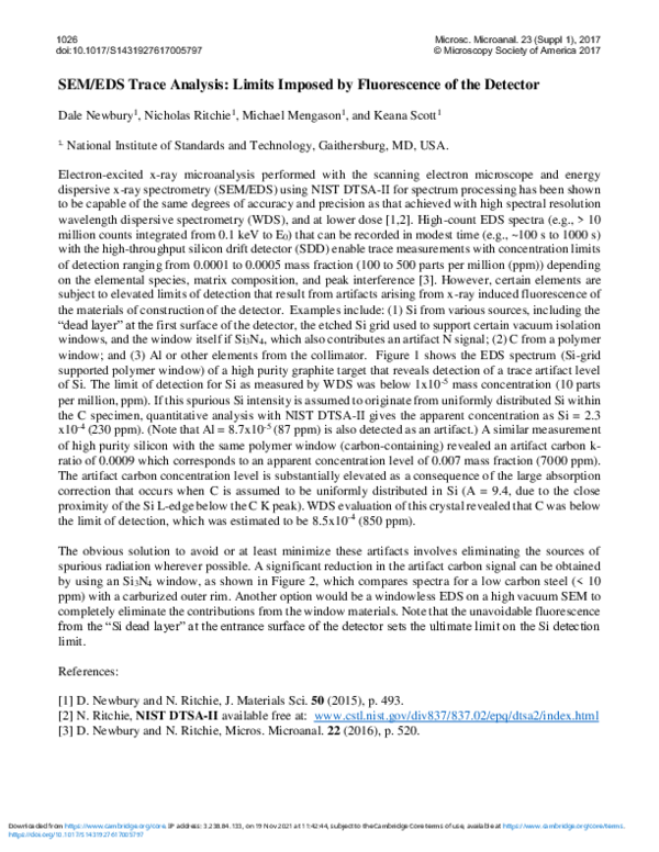 (PDF) SEM/EDS Trace Analysis: Limits Imposed by Fluorescence of the ...