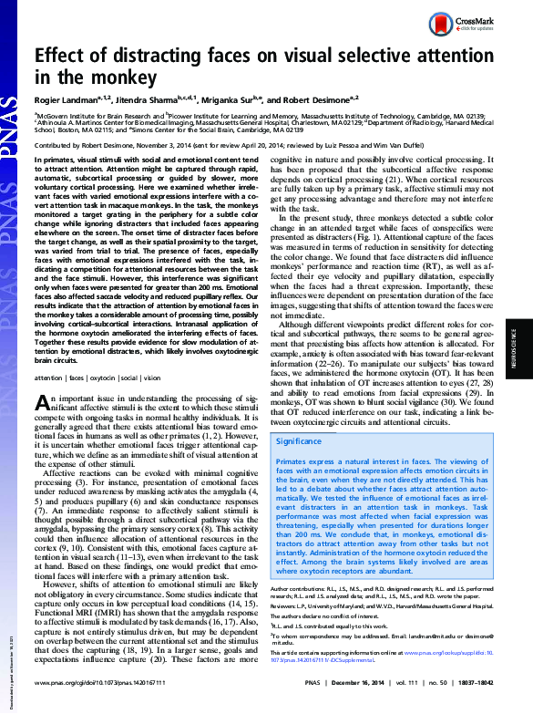 (PDF) Effect of distracting faces on visual selective attention in the ...