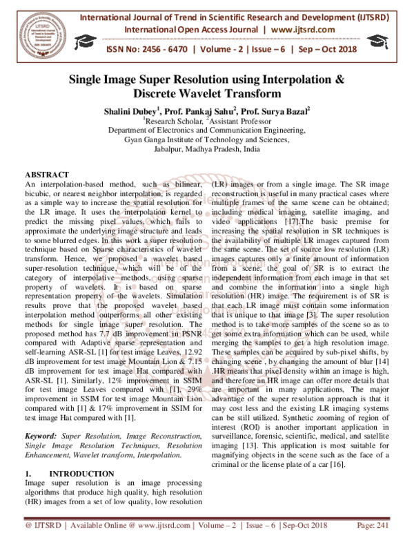(PDF) Single Image Super Resolution using Interpolation and Discrete ...