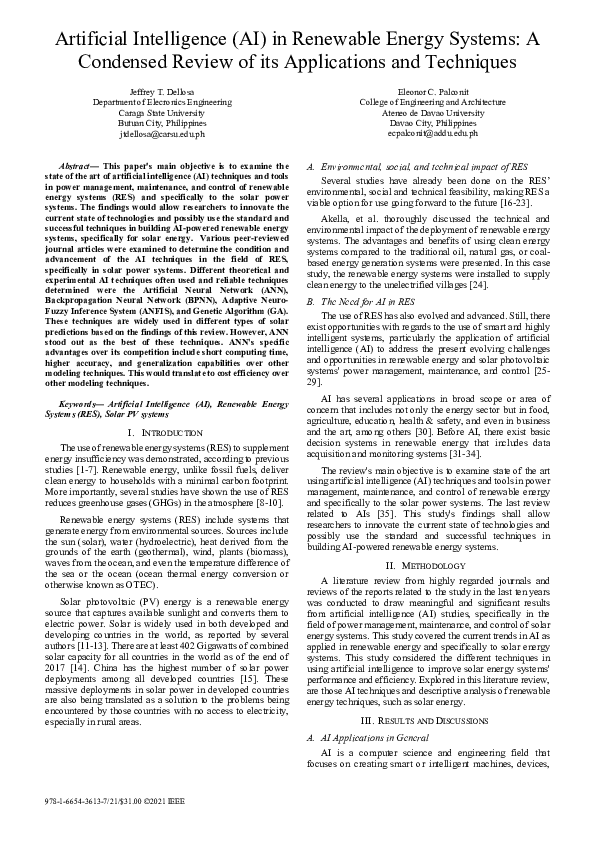 (PDF) Artificial Intelligence (AI) in Renewable Energy Systems: A ...