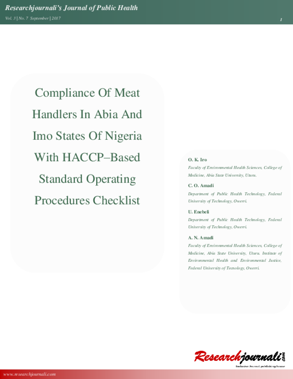 (PDF) COMPLIANCE OF MEAT HANDLERS | Okechukkwu Iro - Academia.edu