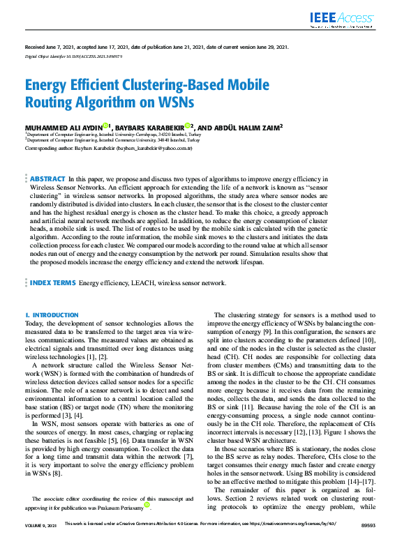 (PDF) Energy Efficient Clustering-Based Mobile Routing Algorithm on WSNs
