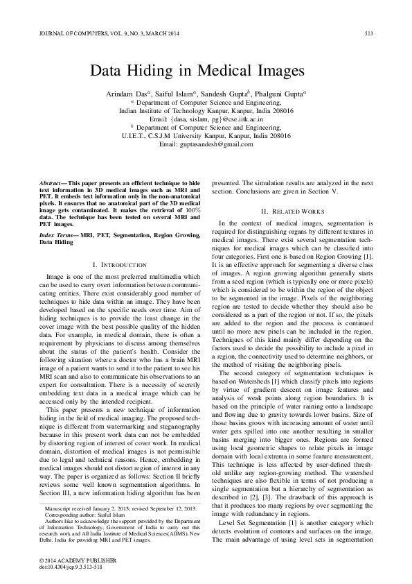 (PDF) Data Hiding in Medical Images