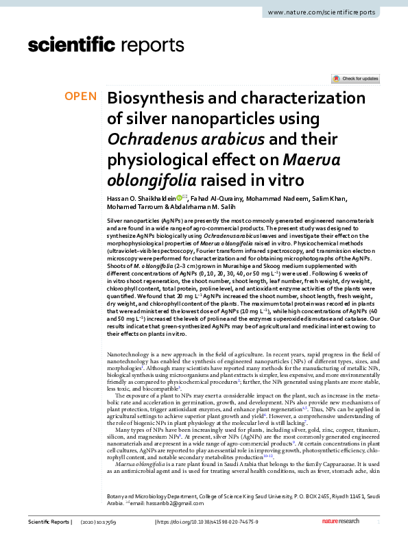 (PDF) Biosynthesis and characterization of silver nanoparticles using ...